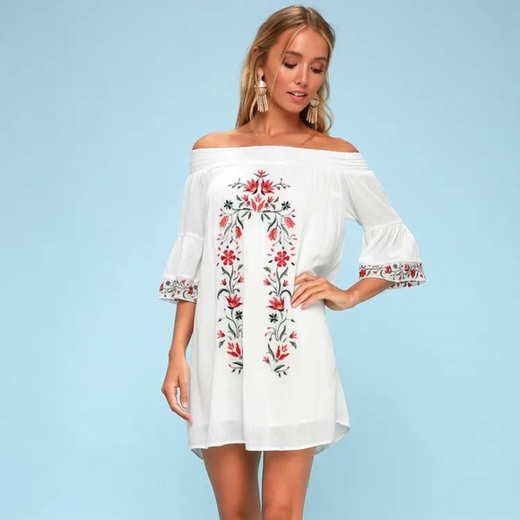 Black swam Taryn white embroidered off the shoulder shift dress SZ MD - Picture 1 of 8